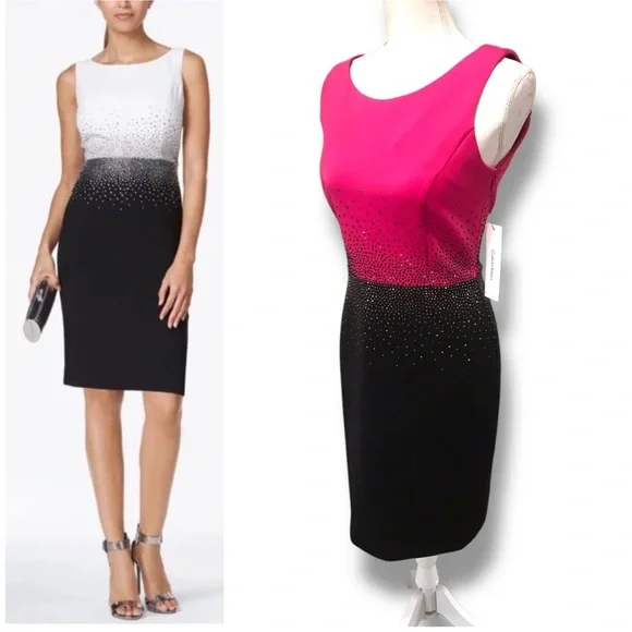 calvin klein pink and black dress Calvin Klein Stripe Dress